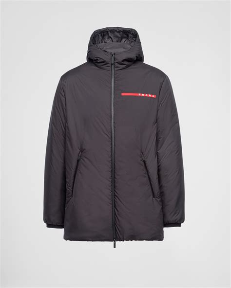 mens 2011 hooded polyester padded prada jacket|Black Technical Fabric Down Jacket With Hood .